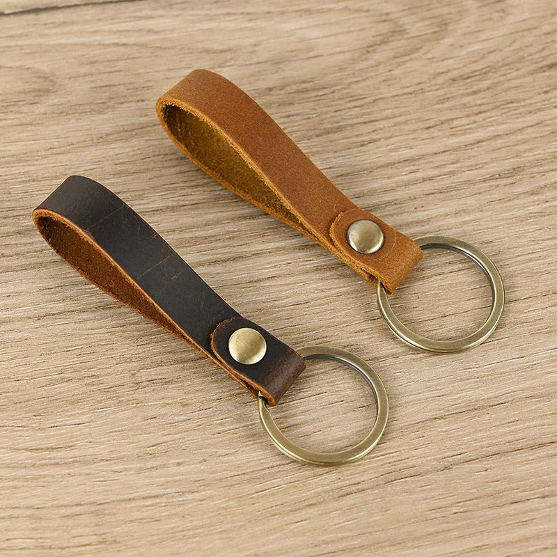 3 pcs Crazy Horse Leather Key Rings Vintage Keychinas for Men Women