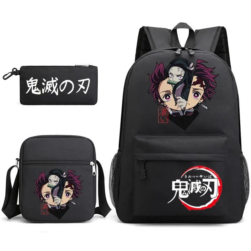 3-Piece Backpack Set Girl Student School Bag Demon Slayer