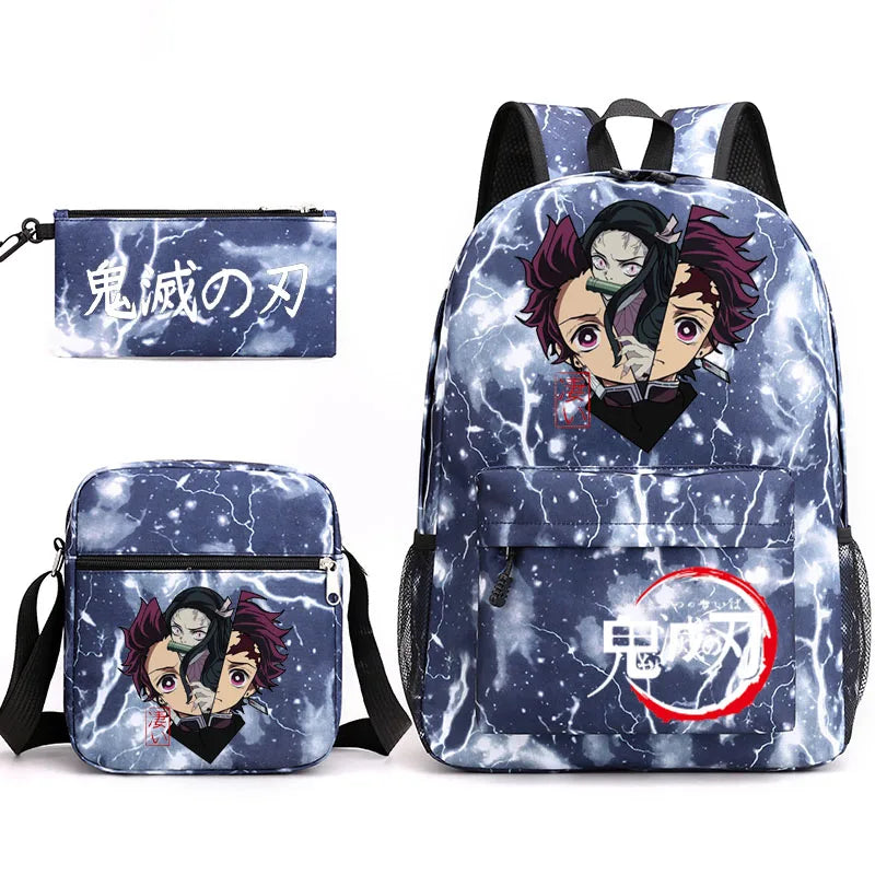 3-Piece Backpack Set Girl Student School Bag Demon Slayer