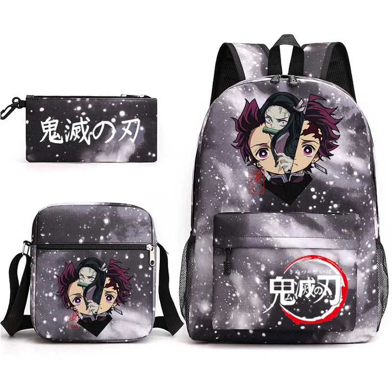 3-Piece Backpack Set Girl Student School Bag Demon Slayer
