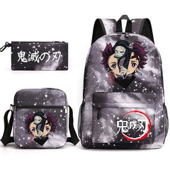 3-Piece Backpack Set Girl Student School Bag Demon Slayer