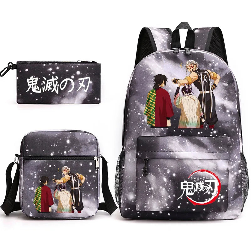 3-Piece Demon Slayer Backpack Set for Student, School, and Travel