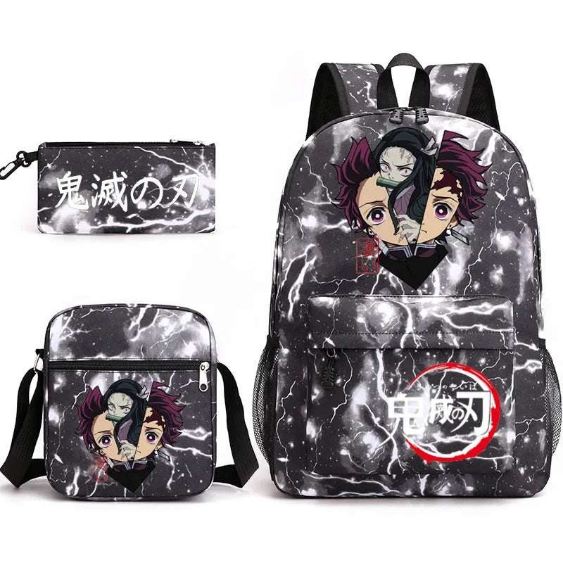 3-Piece Backpack Set Girl Student School Bag Demon Slayer