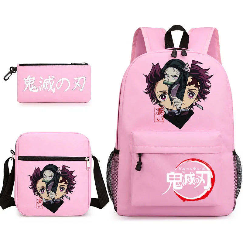 3-Piece Backpack Set Girl Student School Bag Demon Slayer