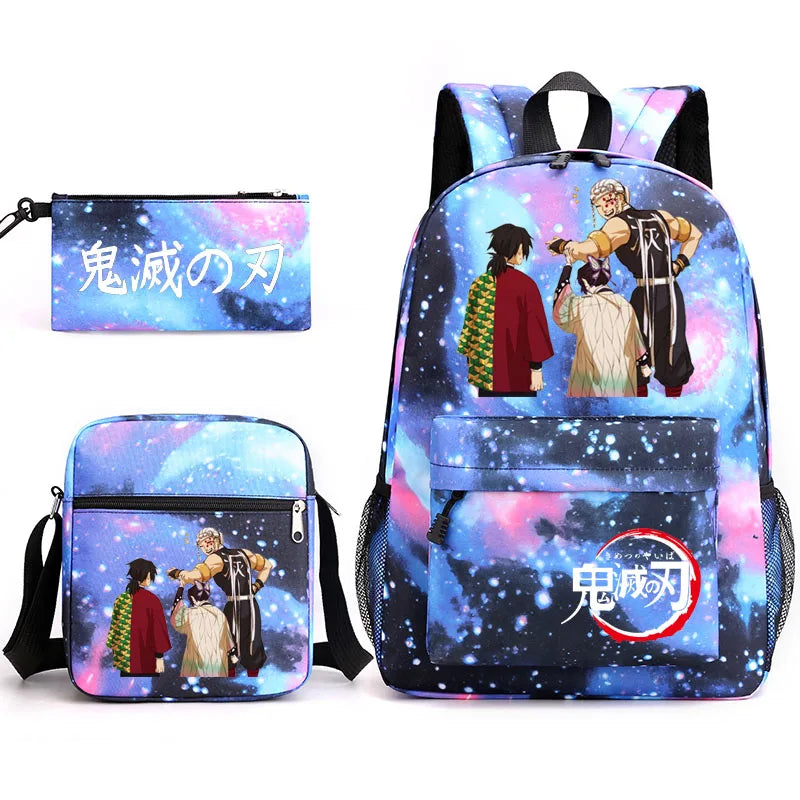 3-Piece Demon Slayer Backpack Set for Student, School, and Travel
