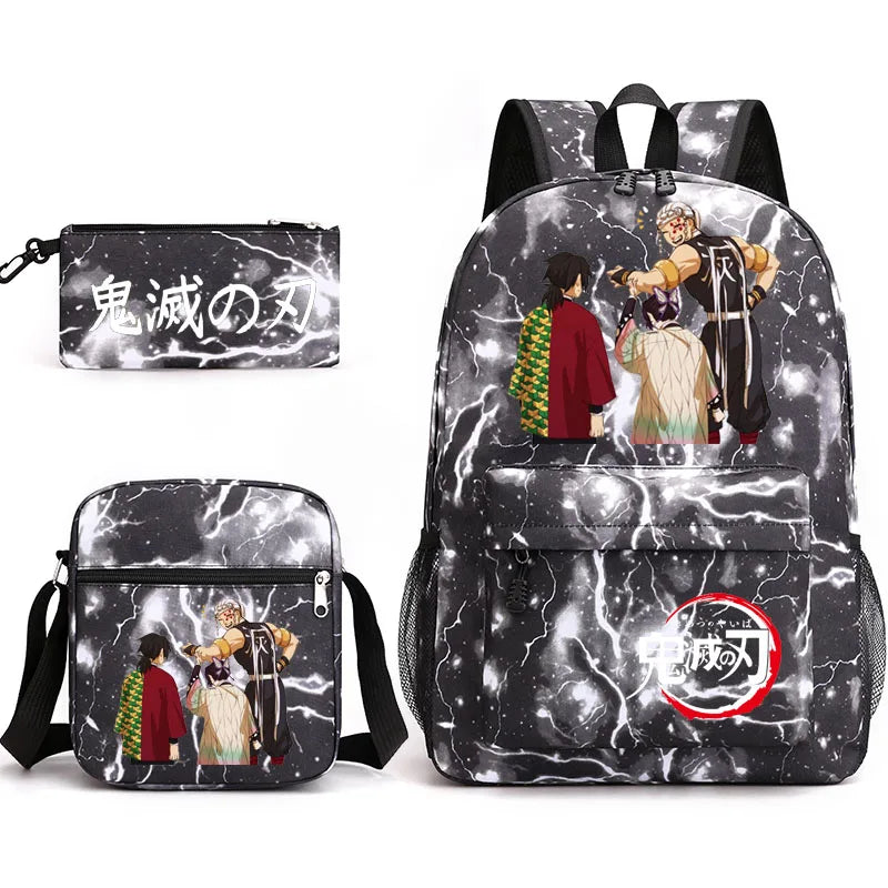 3-Piece Demon Slayer Backpack Set for Student, School, and Travel
