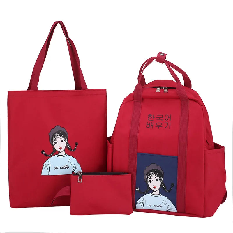 Casual Women Shoulder Bags Candy Women Backpack Multi-pocket School Bag