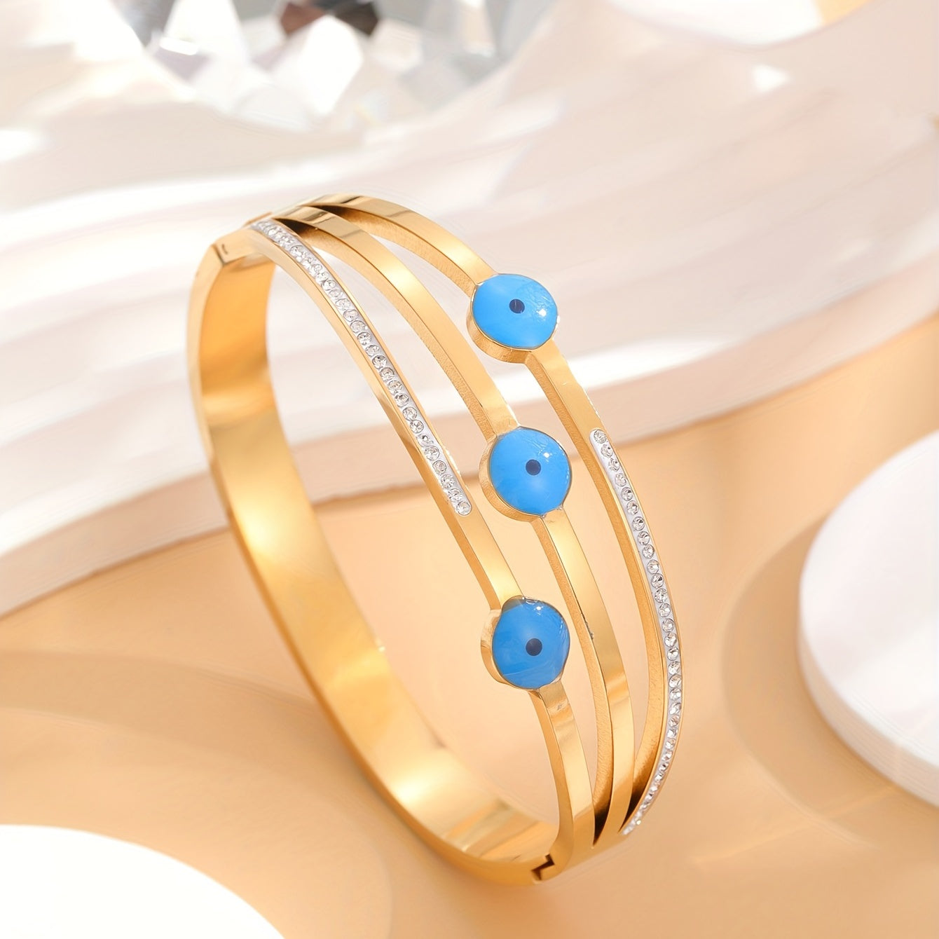 24K Gold Plated Devil's Eye Bracelet Rhinestone Decor Gift