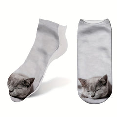 3D Cat Pattern Low Cut Socks - Set of 4 Pairs