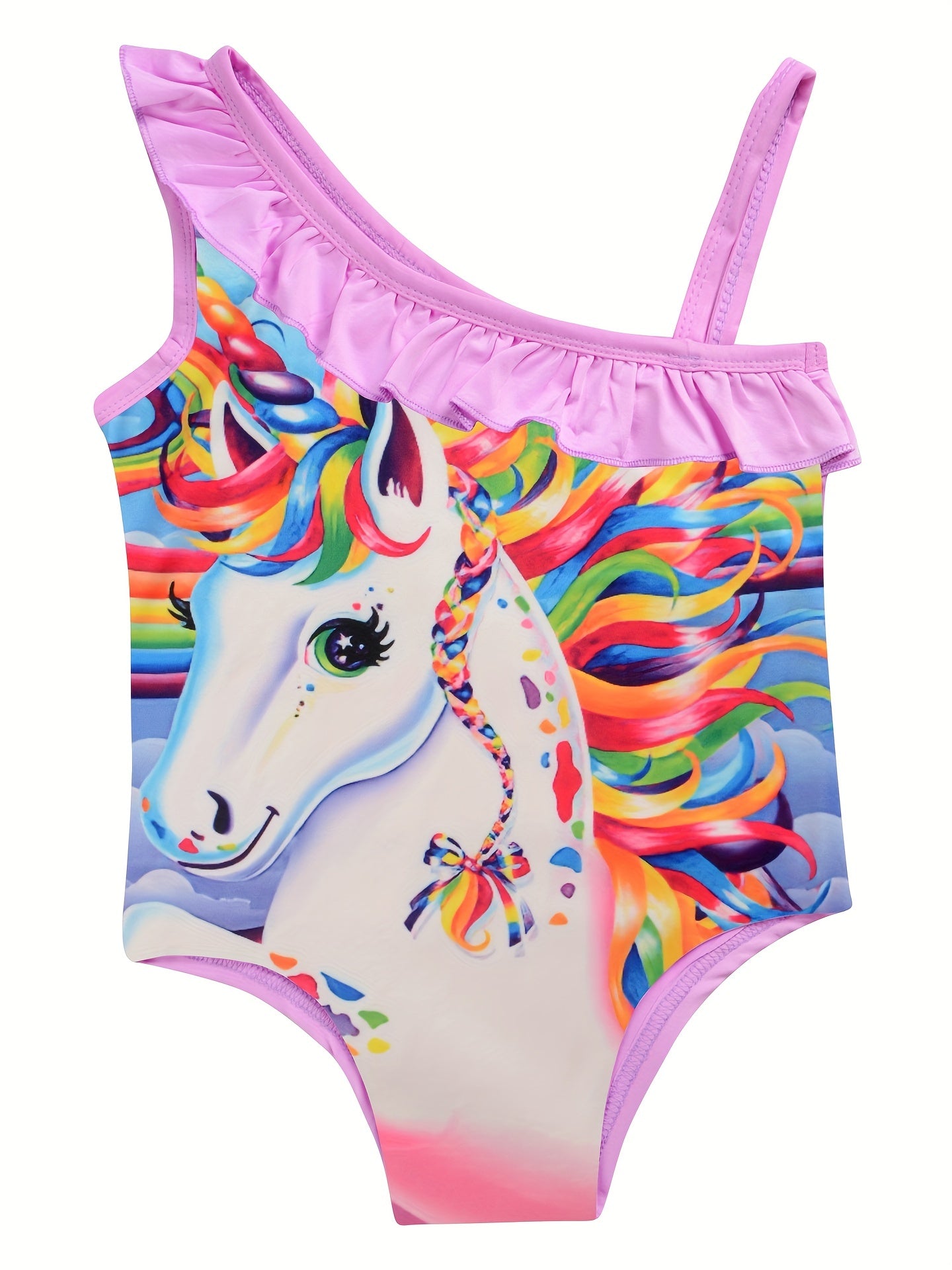 Girl's Unicorn Pattern Onesie Swimsuit Ruffle Tankini Bathing Suit