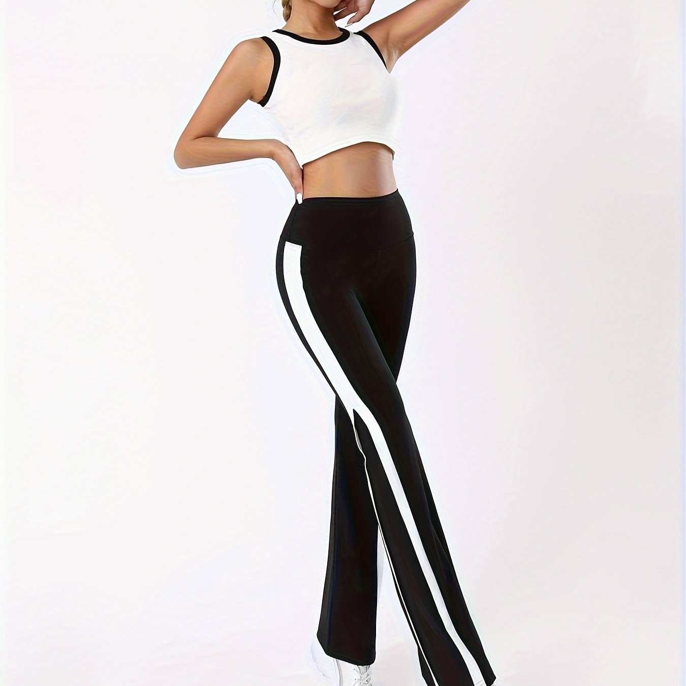 High Waist Flared Yoga Pants Contrast Bell Bottom Pants Women's Activewear