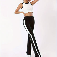 High Waist Flared Yoga Pants Contrast Bell Bottom Pants Women's Activewear