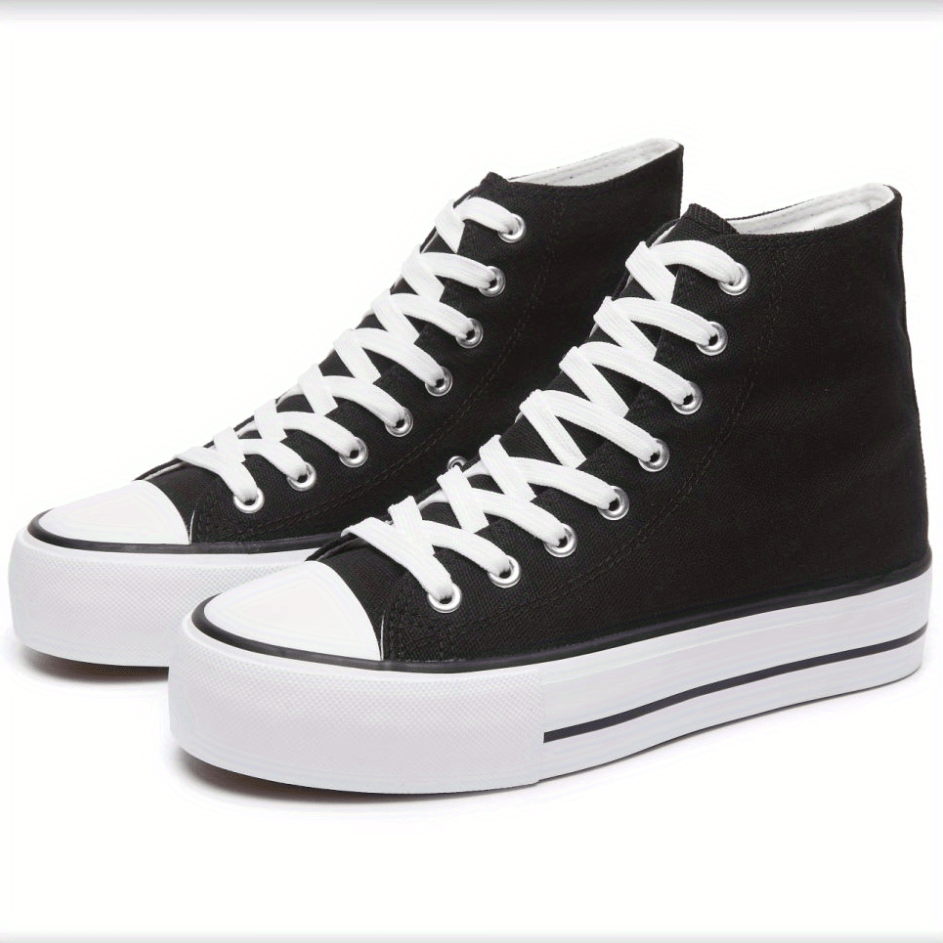 Women's Platform High Top Canvas Shoes Solid Round Toe Lace Up Sneakers