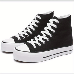 Women's Platform High Top Canvas Shoes Solid Round Toe Lace Up Sneakers