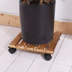Solid Wood Flower Pot Tray Base with Universal Wheel