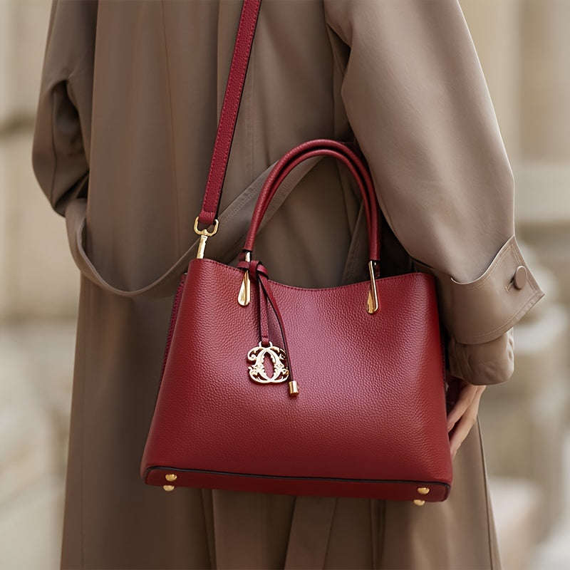 Stylish Top Layer Cowhide Leather Handbag for Middle Aged Mothers