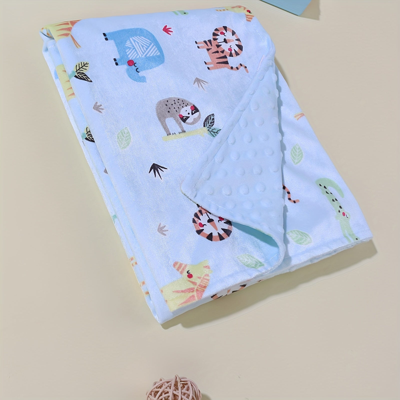 Cute Kids' Beanie Blanket with Lion & Elephant Print