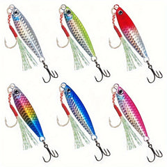 6pcs Fishing Jigs 3D Eyes Metal Spoons Long Casting Hard Bait Treble Hook