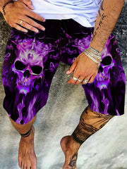 Men's Fiery Skull Graphic Shorts Elastic Waist Stretch Summer Outdoor Wear