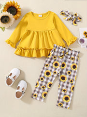 Baby Girl's Sunflower Print Dress Top & Pants Set