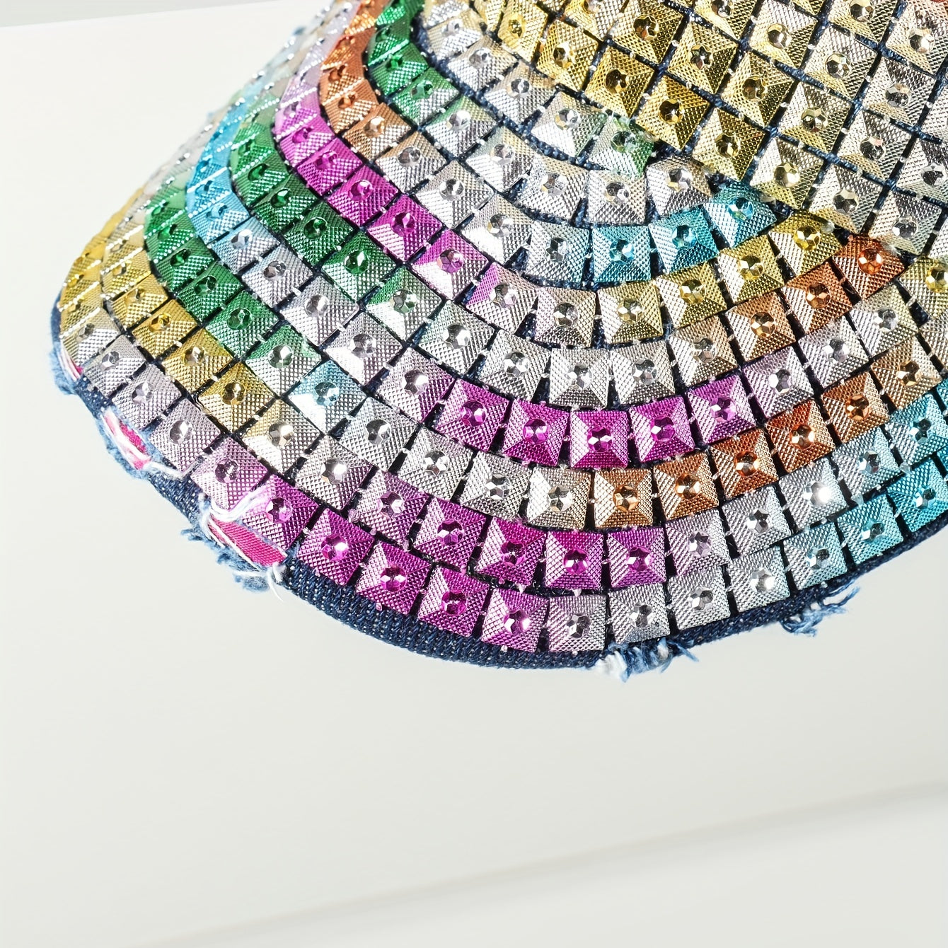 Y2K Rainbow Rhinestone Baseball Cap Denim Sports Hat