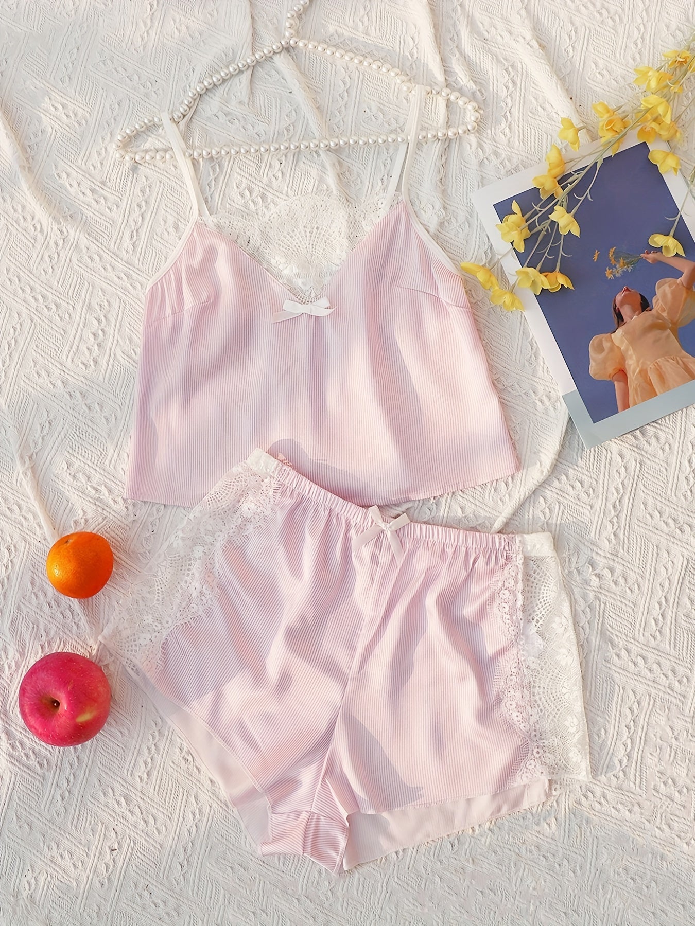 Lace Pajama Set V Neck Cami & Shorts Women's Sleepwear