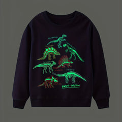 Luminous Dinosaur Print Boys Sweatshirt Crew Neck Tops