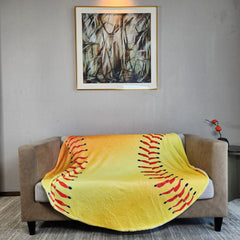 Yellow Baseball Printed Blanket - Soft & Warm Flannel Material