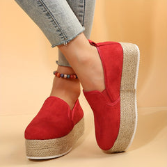 Women's Solid Platform Loafers Slip On Low Top Thick Sole Shoes