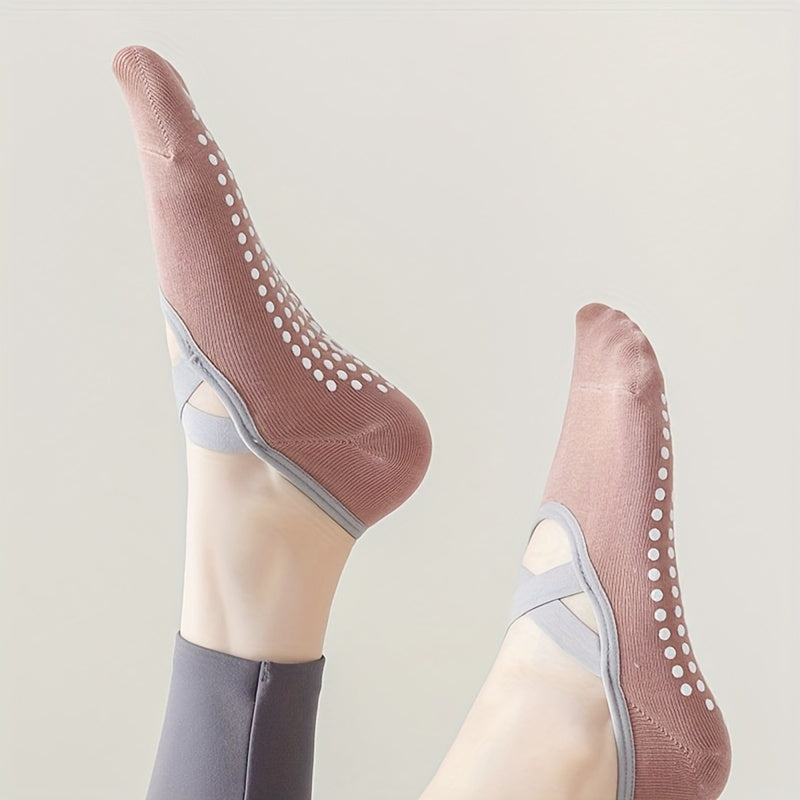Silicone Padded Non Slip Yoga Socks with Cross Straps - Pilates Dance Fitness