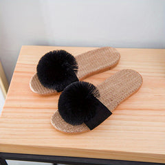 Furry Decor Slippers Open Toe Non Slip Sandals Lightweight Indoor Shoes