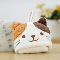 Coral Fleece Cat Embroidered Hand Towel Bathroom Hanging Absorbent Towel