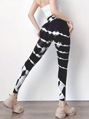 Women's Striped Tie Dye High Waist Tummy Control Leggings
