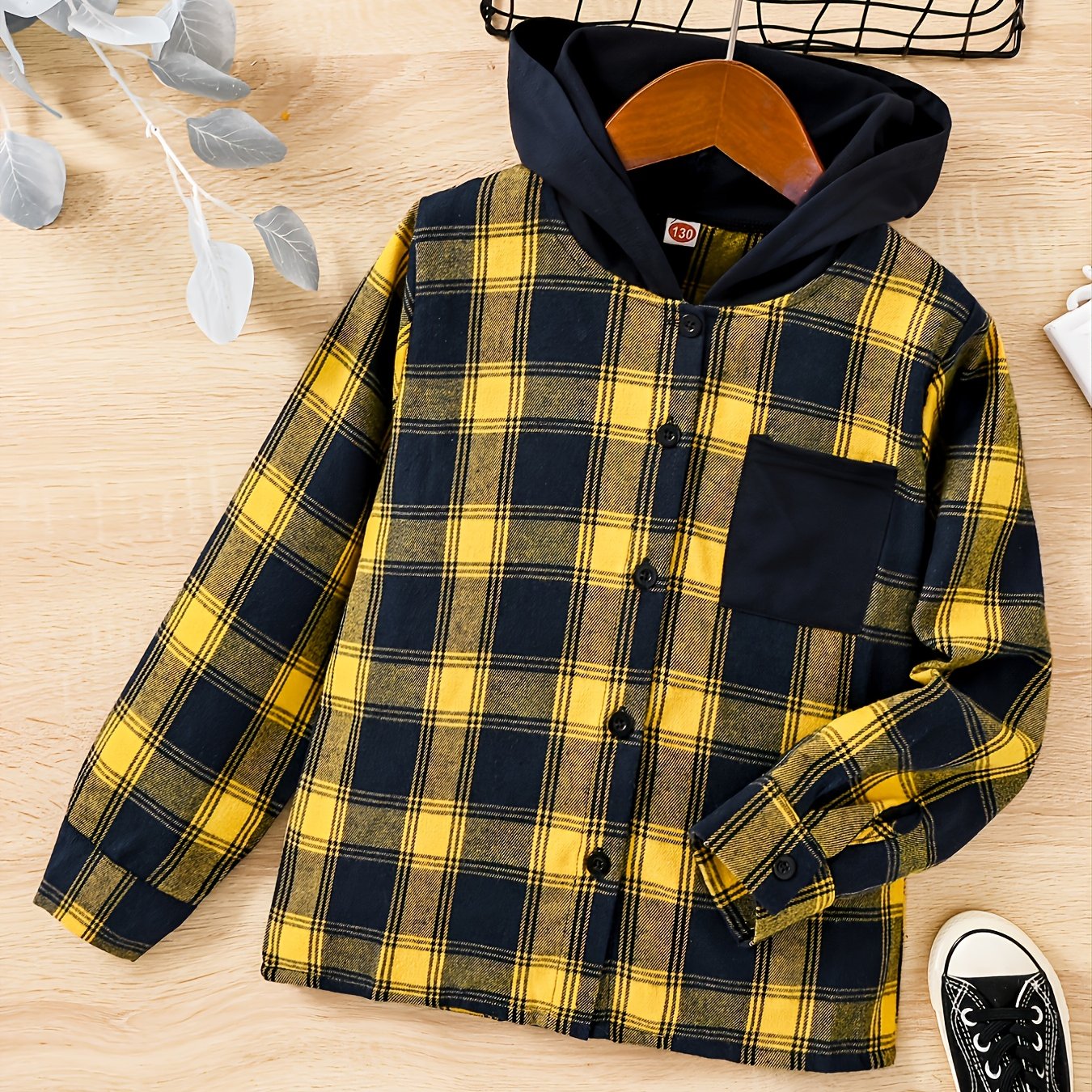 Boys Plaid Hooded Shirt Spring Autumn Kids Clothes