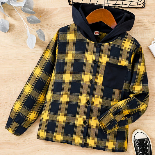 Boys Plaid Hooded Shirt Spring Autumn Kids Clothes