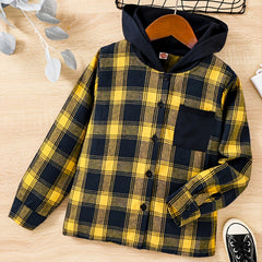 Boys Plaid Hooded Shirt Spring Autumn Kids Clothes