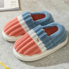 Women's Colorblock Plush Slippers Cozy Slip On Fuzzy Indoor Shoes