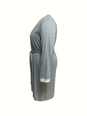 Lace Trim V Neck Cami Dress & Robe Pajama Set