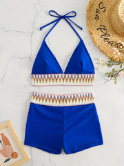 Contrast Band Triangle Bikini Sets V Neck Halter Neck Two Pieces Swimsuit