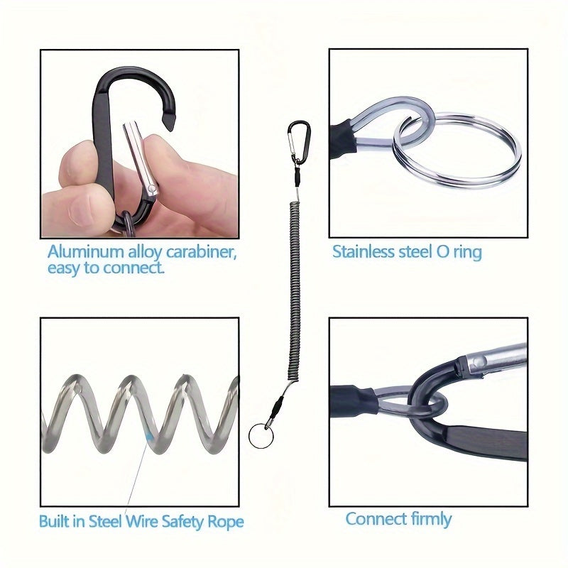 6pcs Fishing Tools Lanyard Retractable Safety Ropes Wire Coiled Lanyard