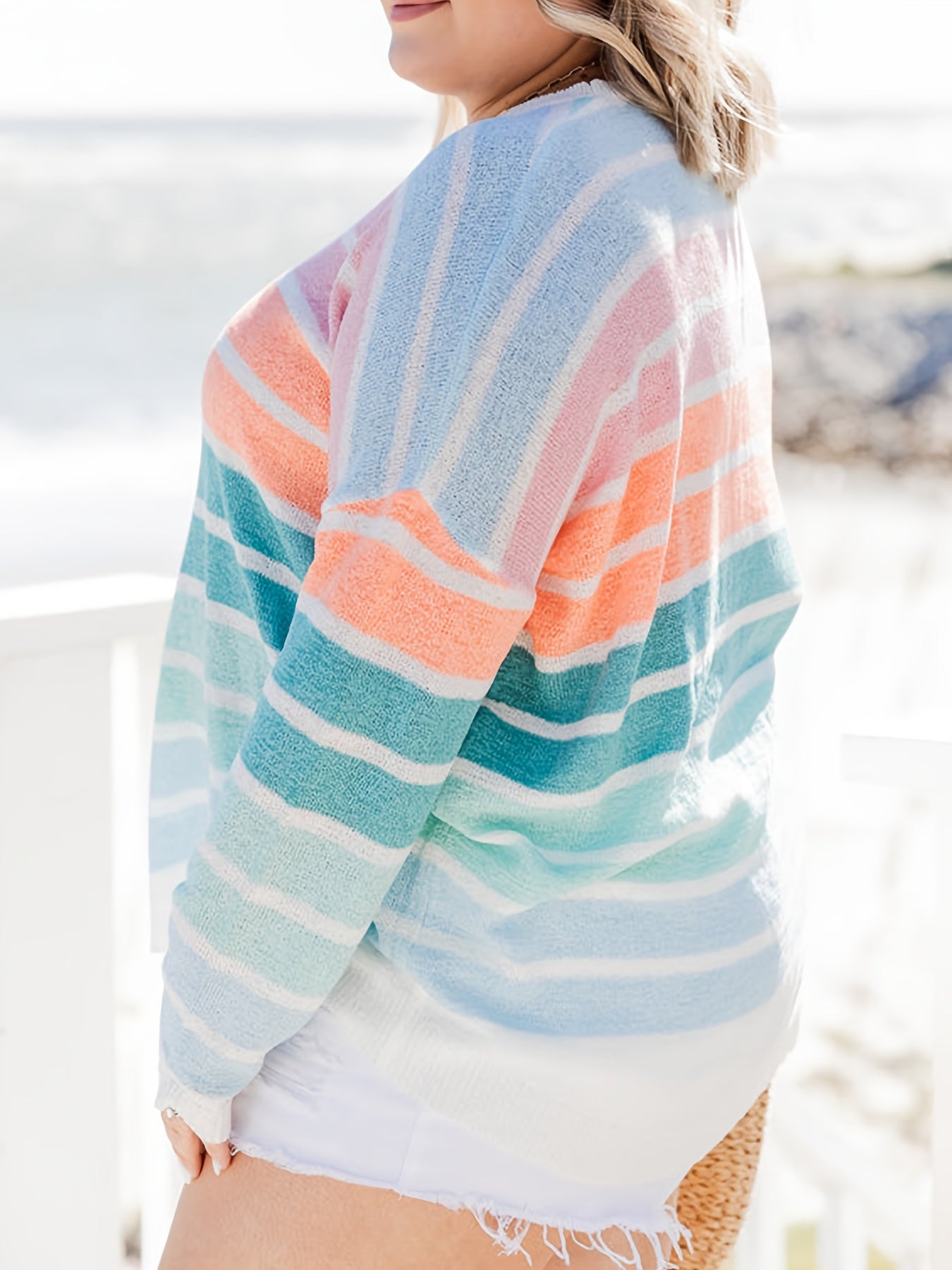 Colorblock Stripe Print Round Neck Sweater