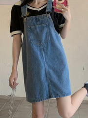 Patch Pockets Denim Skirtall Casual Denim Dress
