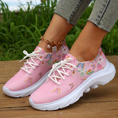 Women's Knitted Sneakers Floral & Butterfly Print Sports Shoes