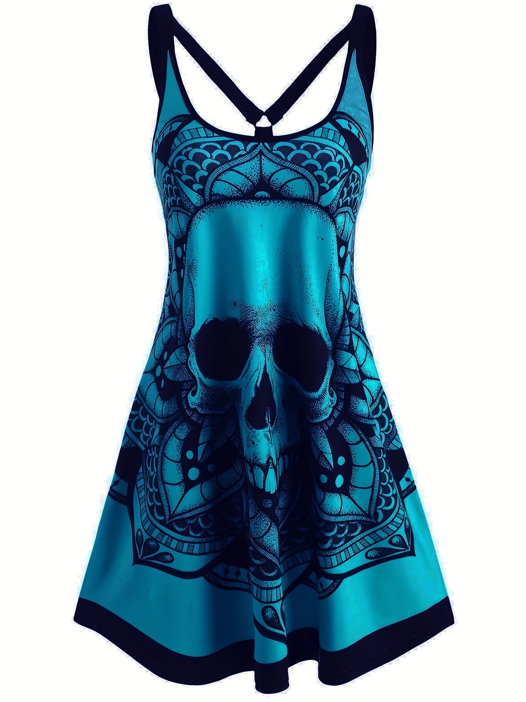 Skull & Graphic Print Tank Dress for Happy Halloween Women's Clothing