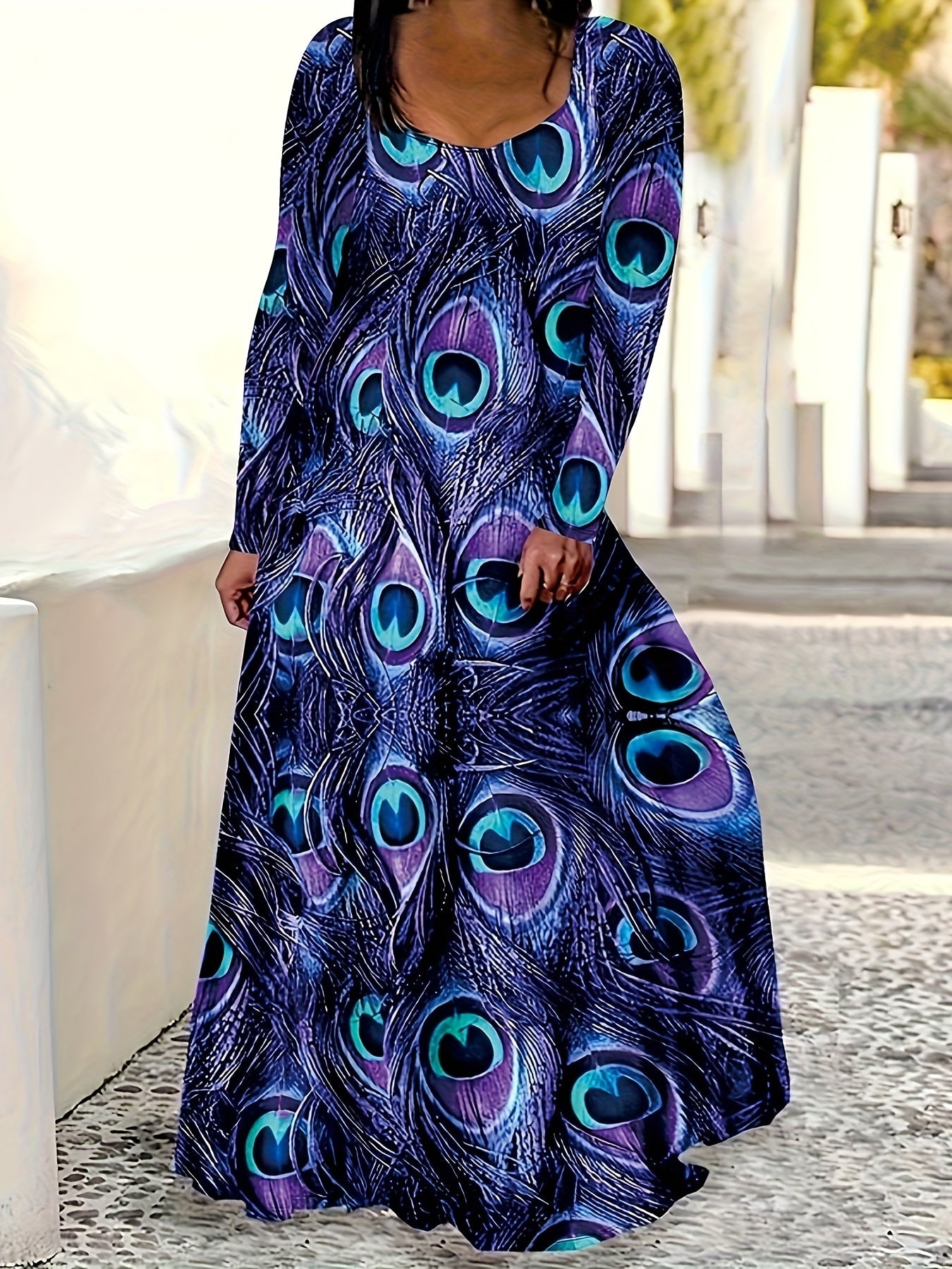 Women's Peacock Print Maxi Dress