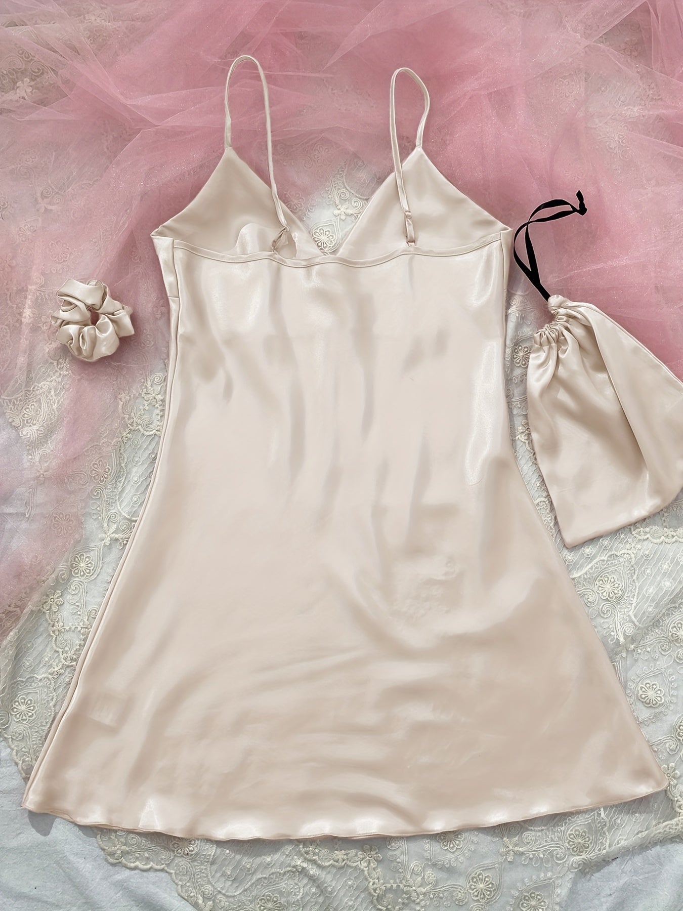 Sexy Satin Nightdress Deep V Spaghetti Strap Women's Sleepwear