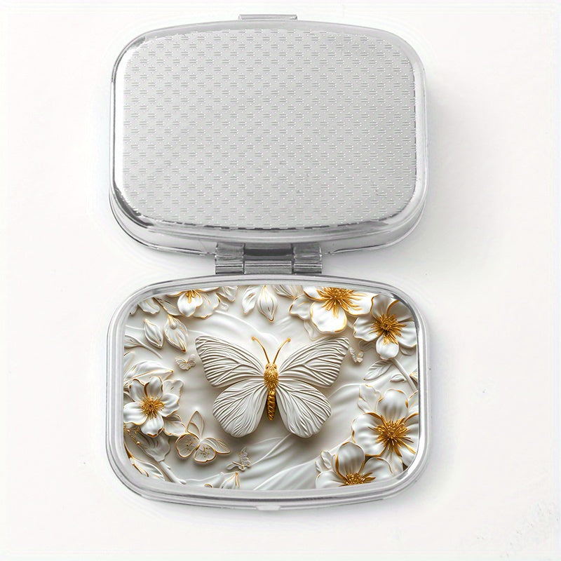 Butterfly Print Square Medicine Box Two Compartment Pill Box