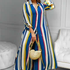 Women's Plus Size Striped Long Sleeve Shirt & Wide Leg Pants Outfit Set