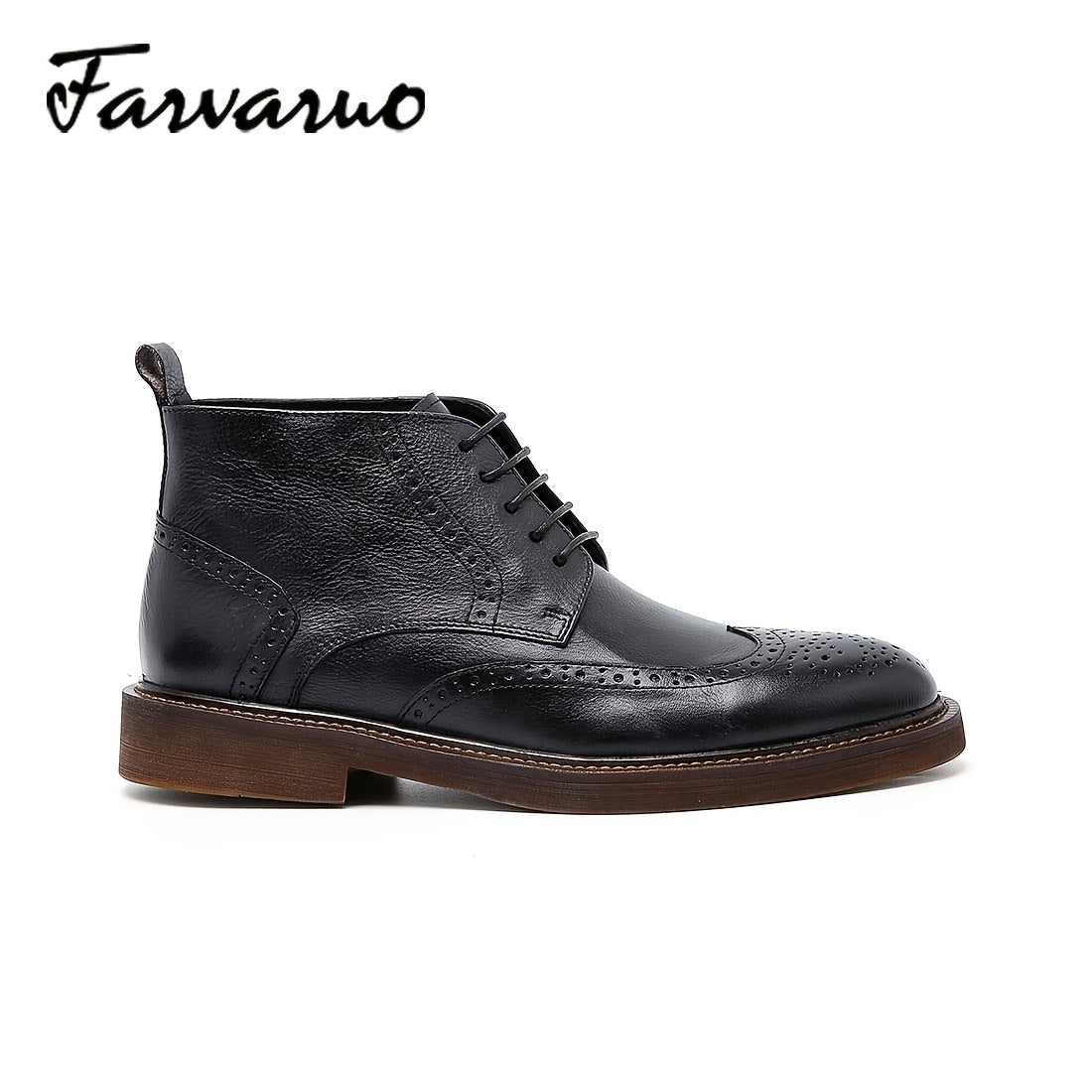FARWARWO Men's Wingtip Brogue Leather Boots