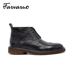 FARWARWO Men's Wingtip Brogue Leather Boots